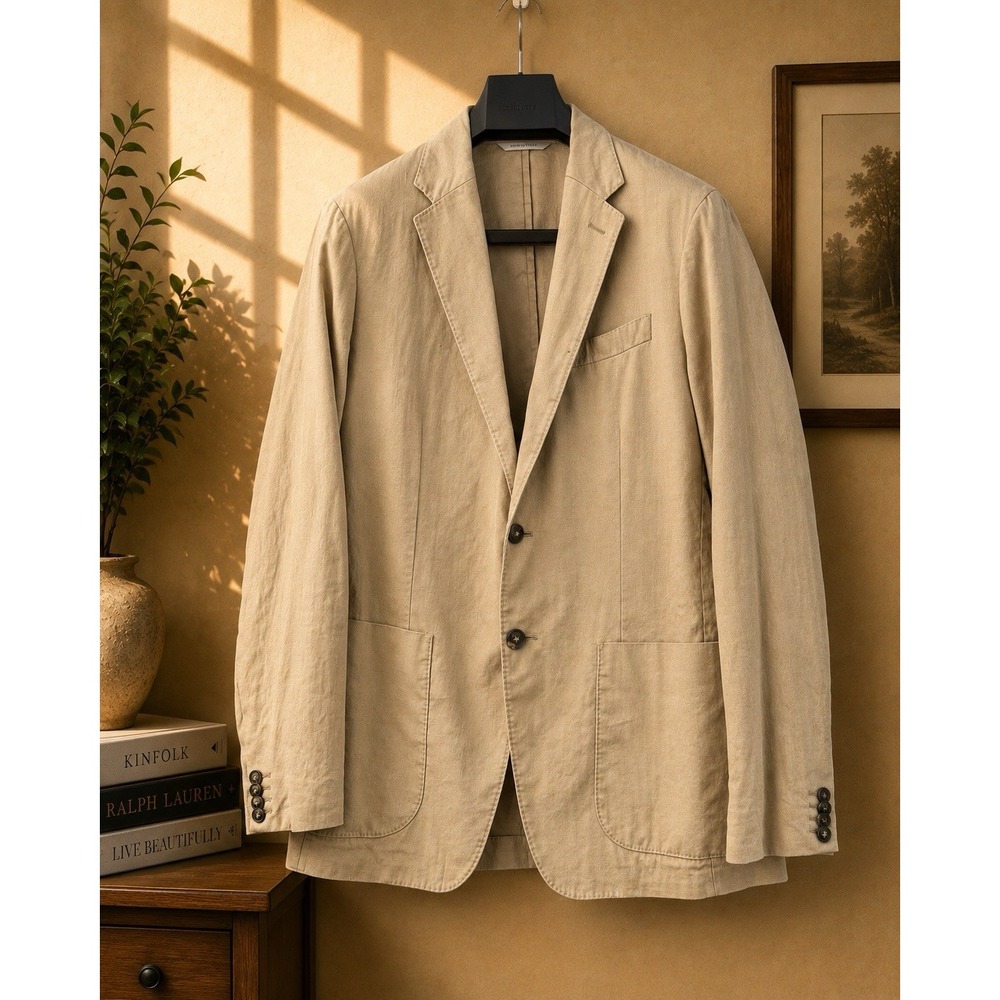 Banana Republic Blazer Mens 40R Khaki Linen Cotton Slim Fit Heritage Unlined